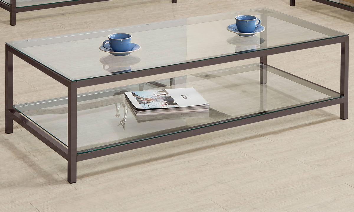 Trini Glass Top Coffee Table & End Table Sets - Black Nickel Open Frame with Lower Shelf – view 1