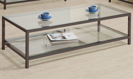 Trini Glass Top Coffee Table & End Table Sets - Black Nickel Open Frame with Lower Shelf – view 1