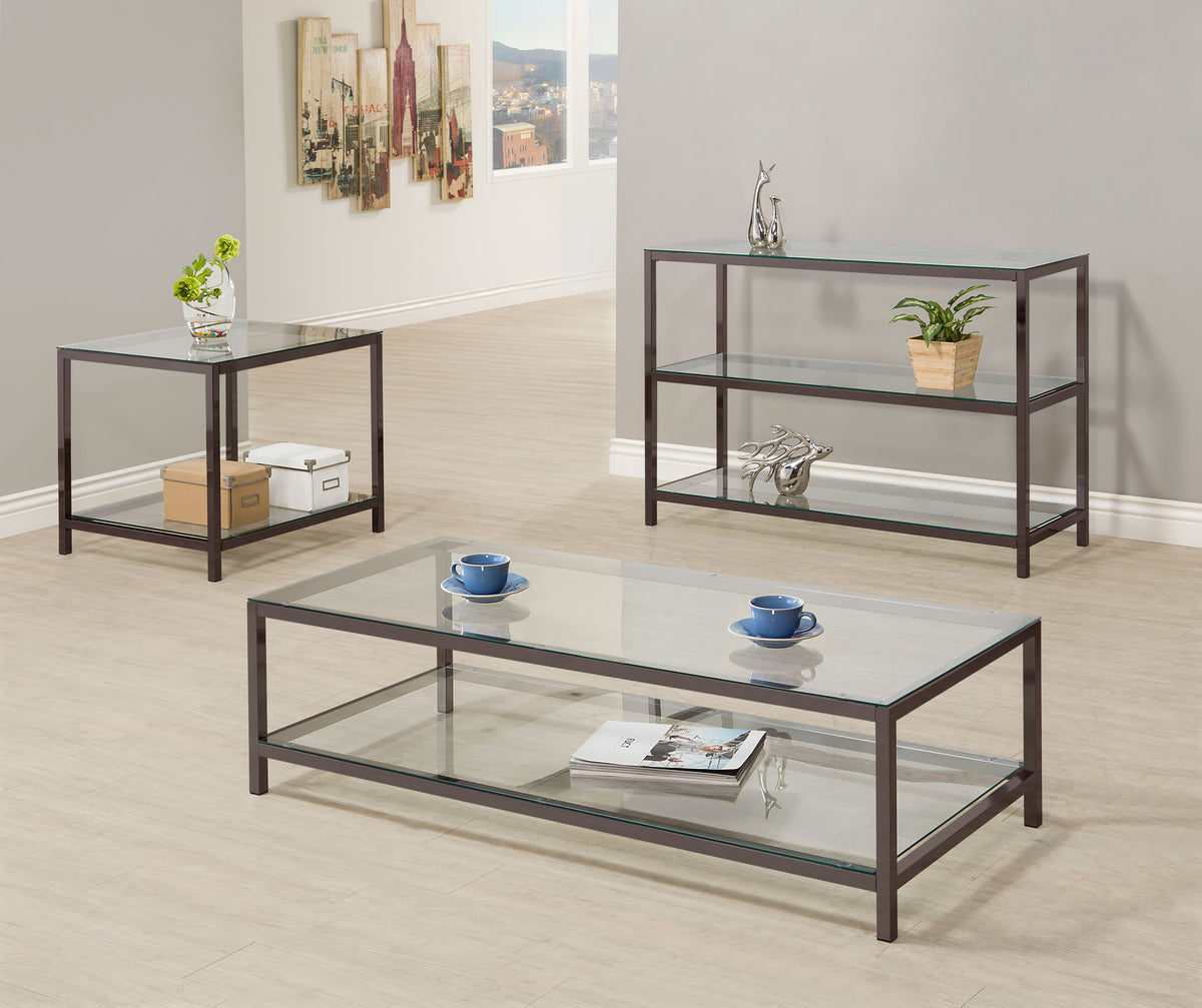 Trini Glass Top Coffee Table & End Table Sets - Black Nickel Open Frame with Lower Shelf – view 8