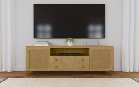 Arini 79" TV Stand - Sand Wash Media Console with Woven Cane Doors & Aged Brass Legs – view 1
