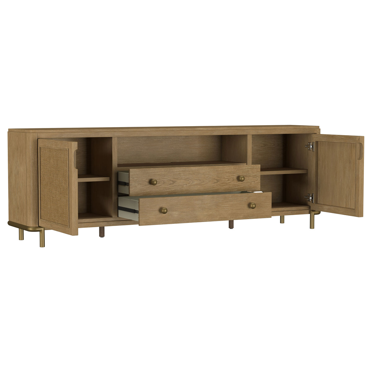 Arini 79" TV Stand - Sand Wash Media Console with Woven Cane Doors & Aged Brass Legs – view 3