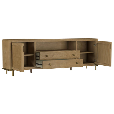 Arini 79" TV Stand - Sand Wash Media Console with Woven Cane Doors & Aged Brass Legs – view 3