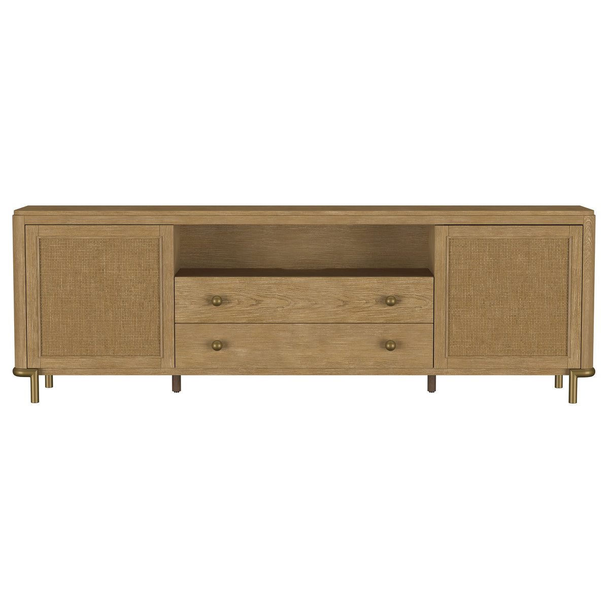 Arini 79" TV Stand - Sand Wash Media Console with Woven Cane Doors & Aged Brass Legs – view 4
