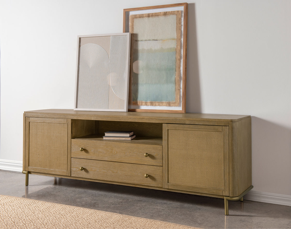 Arini 79" TV Stand - Sand Wash Media Console with Woven Cane Doors & Aged Brass Legs – view 16