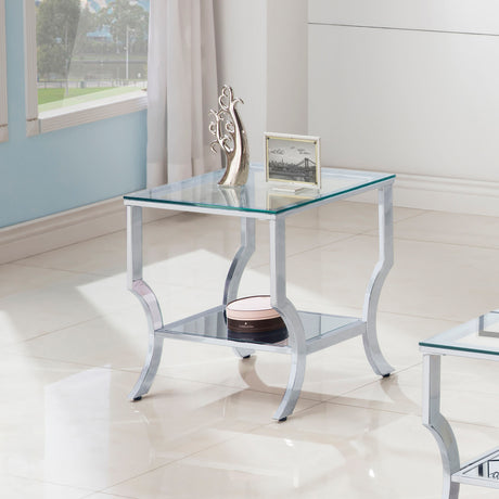 Saide Glass Top Coffee Table, End Table & Console Table - Curved Polished Chrome Legs with Lower Glass Shelf – view 12