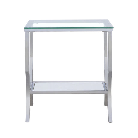 Saide Glass Top Coffee Table, End Table & Console Table - Curved Polished Chrome Legs with Lower Glass Shelf – view 13