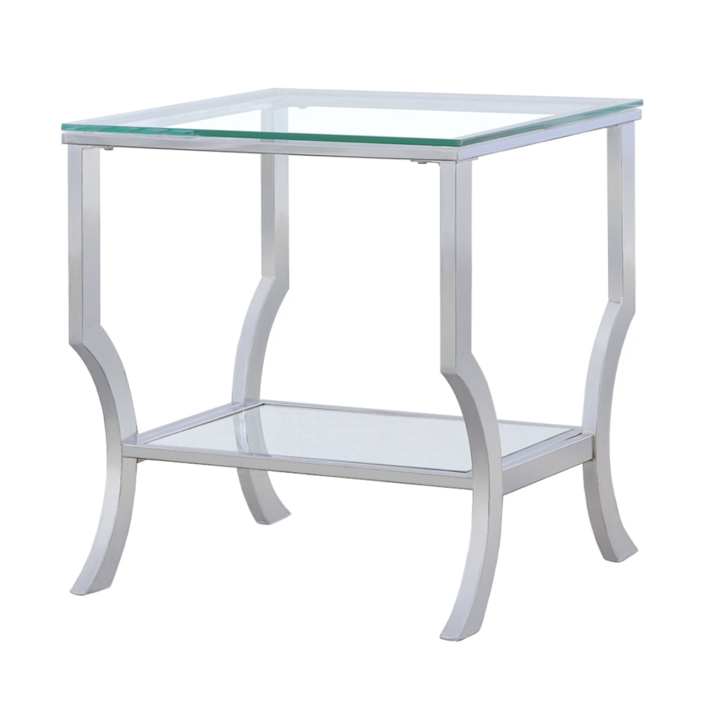 Saide Glass Top Coffee Table, End Table & Console Table - Curved Polished Chrome Legs with Lower Glass Shelf – view 14