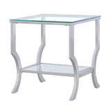 Saide Glass Top Coffee Table, End Table & Console Table - Curved Polished Chrome Legs with Lower Glass Shelf – view 14