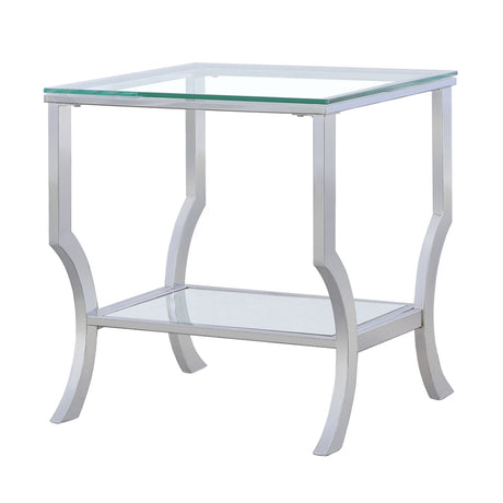 Saide Glass Top Coffee Table, End Table & Console Table - Curved Polished Chrome Legs with Lower Glass Shelf – view 14