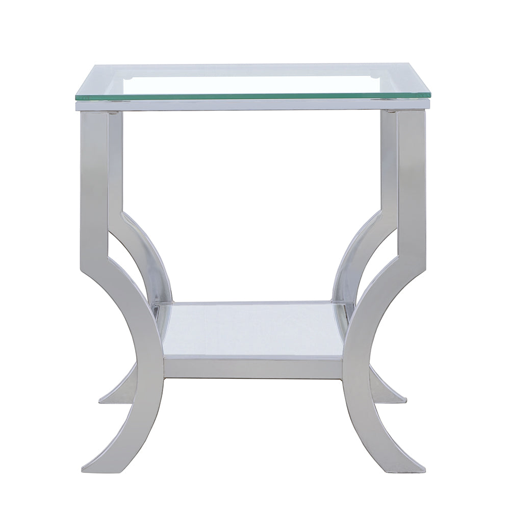 Saide Glass Top Coffee Table, End Table & Console Table - Curved Polished Chrome Legs with Lower Glass Shelf – view 15