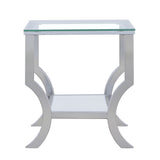 Saide Glass Top Coffee Table, End Table & Console Table - Curved Polished Chrome Legs with Lower Glass Shelf – view 15
