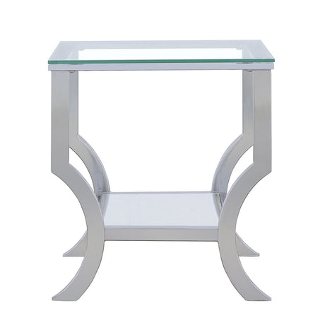 Saide Glass Top Coffee Table, End Table & Console Table - Curved Polished Chrome Legs with Lower Glass Shelf – view 15