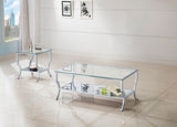 Saide Glass Top Coffee Table, End Table & Console Table - 2pcs- Coffee Table + End Table