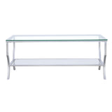 Saide Glass Top Coffee Table, End Table & Console Table - Curved Polished Chrome Legs with Lower Glass Shelf – view 7