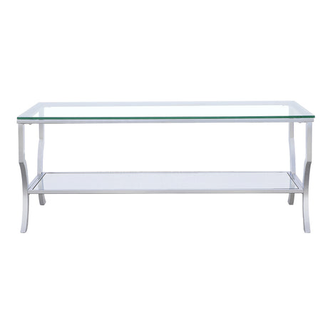 Saide Glass Top Coffee Table, End Table & Console Table - Curved Polished Chrome Legs with Lower Glass Shelf – view 7