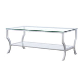 Saide Glass Top Coffee Table, End Table & Console Table - Curved Polished Chrome Legs with Lower Glass Shelf – view 8
