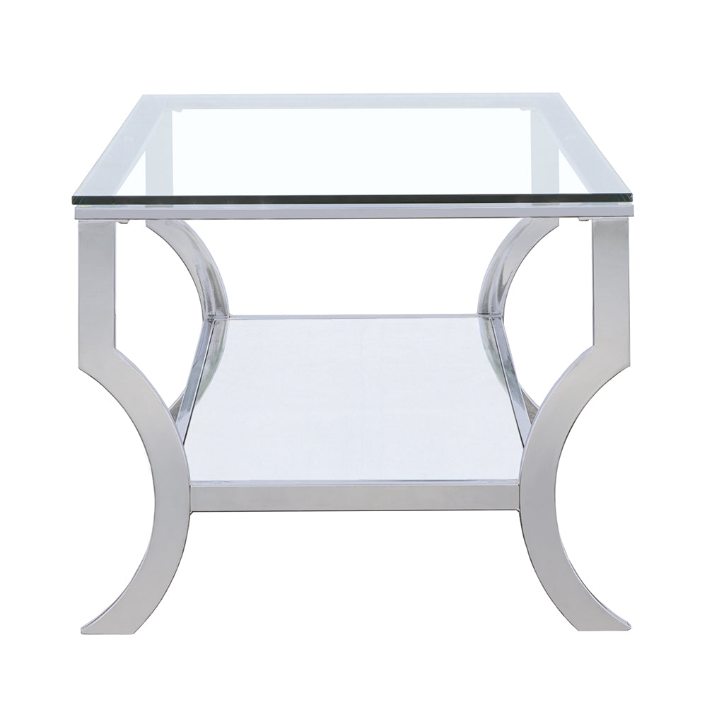 Saide Glass Top Coffee Table, End Table & Console Table - Curved Polished Chrome Legs with Lower Glass Shelf – view 9