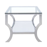 Saide Glass Top Coffee Table, End Table & Console Table - Curved Polished Chrome Legs with Lower Glass Shelf – view 9