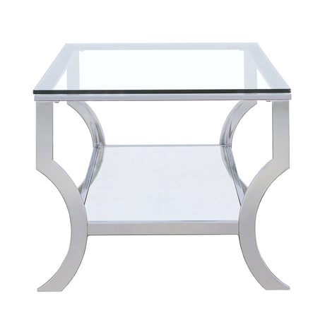 Saide Glass Top Coffee Table, End Table & Console Table - Curved Polished Chrome Legs with Lower Glass Shelf – view 9