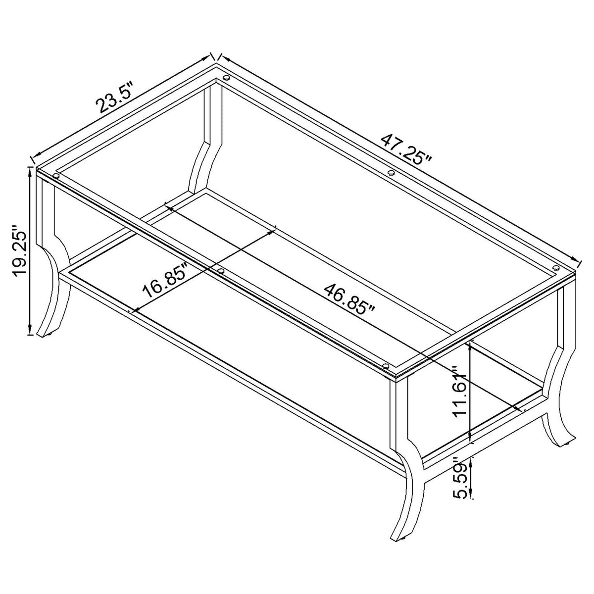 Saide Glass Top Coffee Table, End Table & Console Table - Curved Polished Chrome Legs with Lower Glass Shelf – view 10