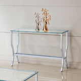 Saide Glass Top Coffee Table, End Table & Console Table - Curved Polished Chrome Legs with Lower Glass Shelf – view 18