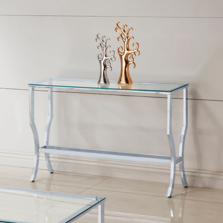 Saide Glass Top Coffee Table, End Table & Console Table - Curved Polished Chrome Legs with Lower Glass Shelf – view 18