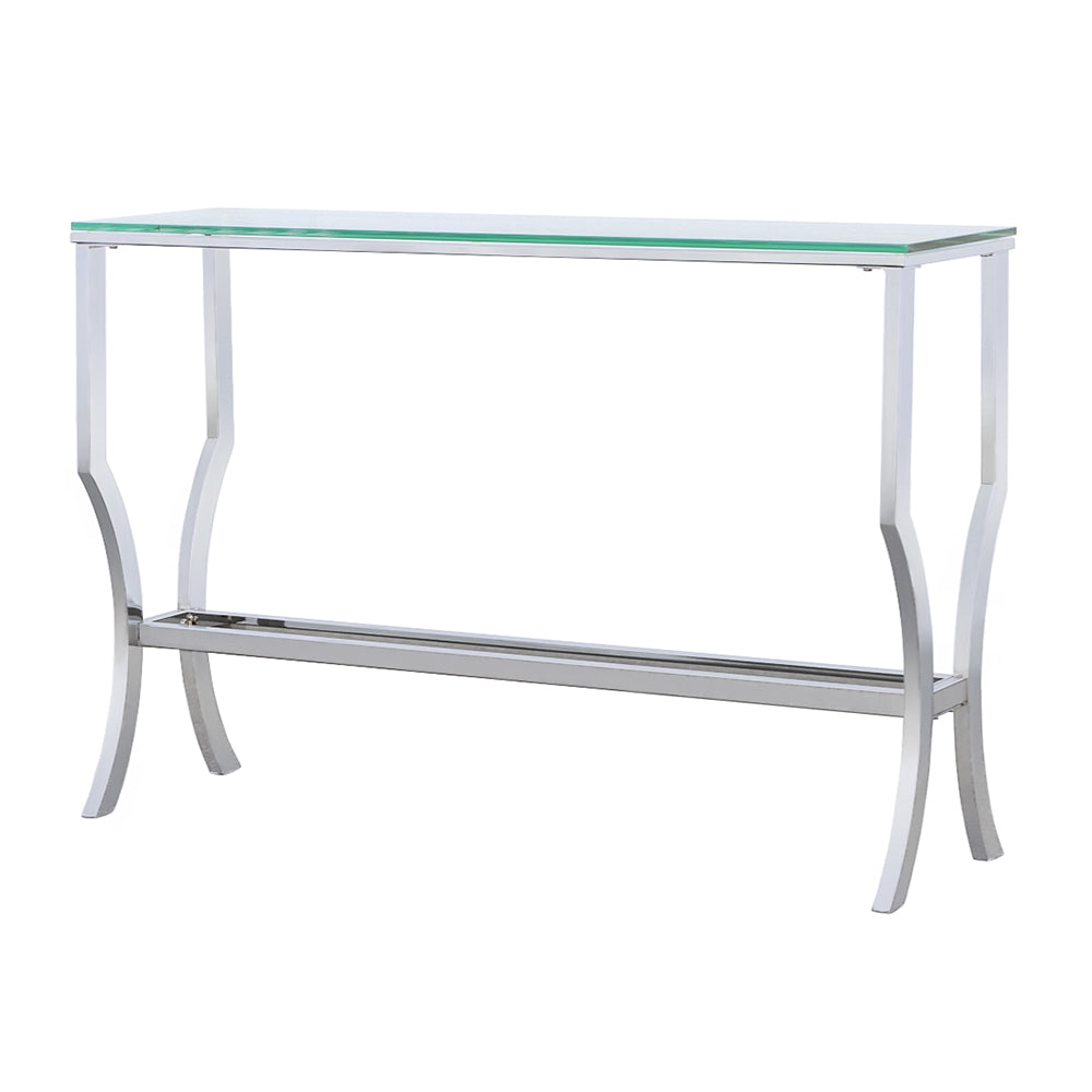 Saide Glass Top Coffee Table, End Table & Console Table - Curved Polished Chrome Legs with Lower Glass Shelf – view 20