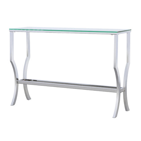 Saide Glass Top Coffee Table, End Table & Console Table - Curved Polished Chrome Legs with Lower Glass Shelf – view 20