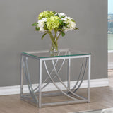 Lille Glass Top Coffee Table, End Table & Console - Curved Polished Chrome Frame, Contemporary Sets – view 11