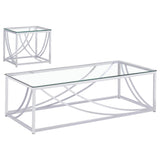 Lille Glass Top Coffee Table, End Table & Console - Curved Polished Chrome Frame, Contemporary Sets – view 20
