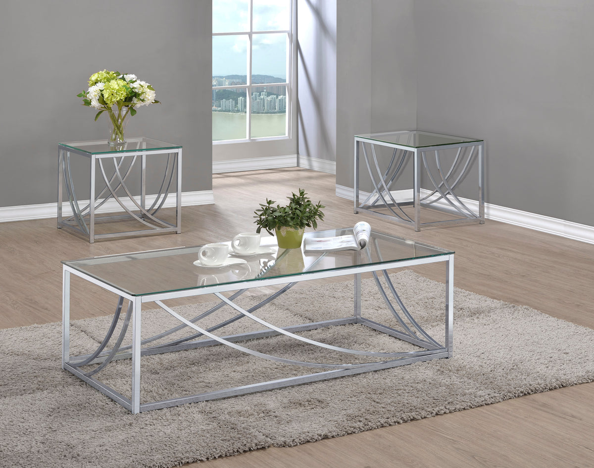 Lille Glass Top Coffee Table, End Table & Console - 3pcs- Coffee Table + 2 End Tables