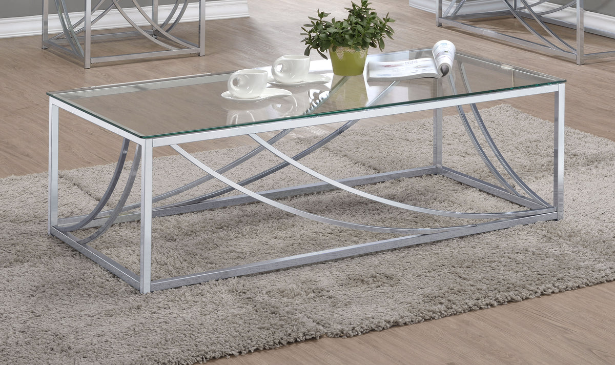 Lille Glass Top Coffee Table, End Table & Console - Curved Polished Chrome Frame, Contemporary Sets – view 1