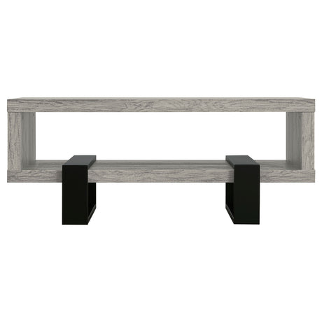 Dinard 47" Coffee Table - Grey Driftwood with Open Shelf & Black Metal Supports – view 3