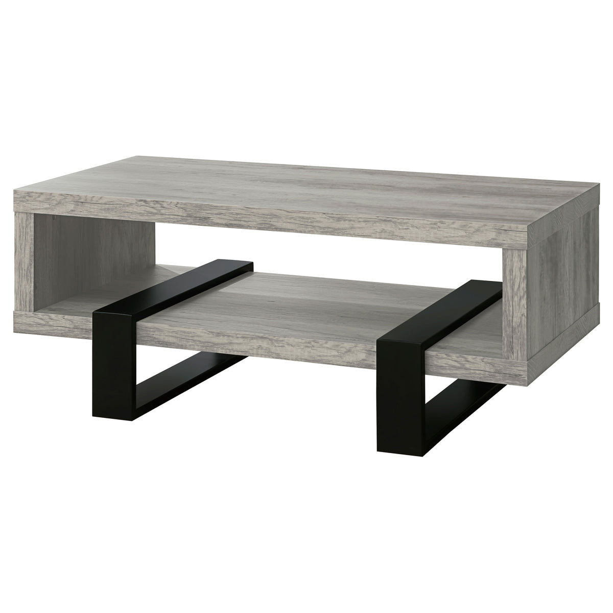 Dinard 47" Coffee Table - Grey Driftwood with Open Shelf & Black Metal Supports – view 4