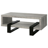 Dinard 47" Coffee Table - Grey Driftwood with Open Shelf & Black Metal Supports – view 4