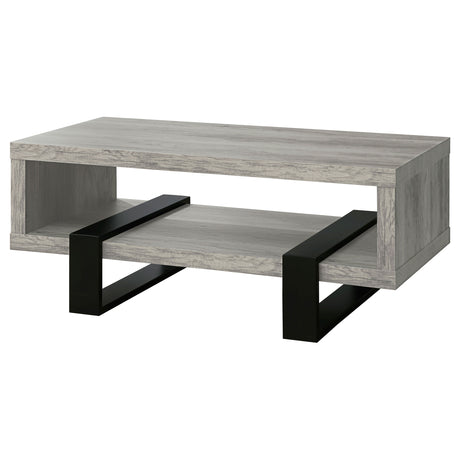 Dinard 47" Coffee Table - Grey Driftwood with Open Shelf & Black Metal Supports – view 4