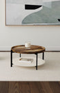 Adhvik 30" Round Coffee Table - Recessed Mango Wood Top, White Marble Shelf & Black Iron Legs – view 1
