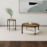 Adhvik 30" Round Coffee Table - Recessed Mango Wood Top, White Marble Shelf & Black Iron Legs – view 6