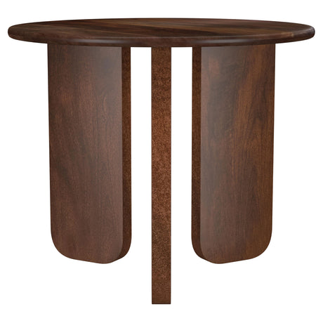 Dale Round Solid Mango Wood Coffee & End Tables - Mid-Century Angled Slab Legs in Brown – view 11