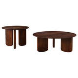 Dale Round Solid Mango Wood Coffee & End Tables - Mid-Century Angled Slab Legs in Brown – view 15