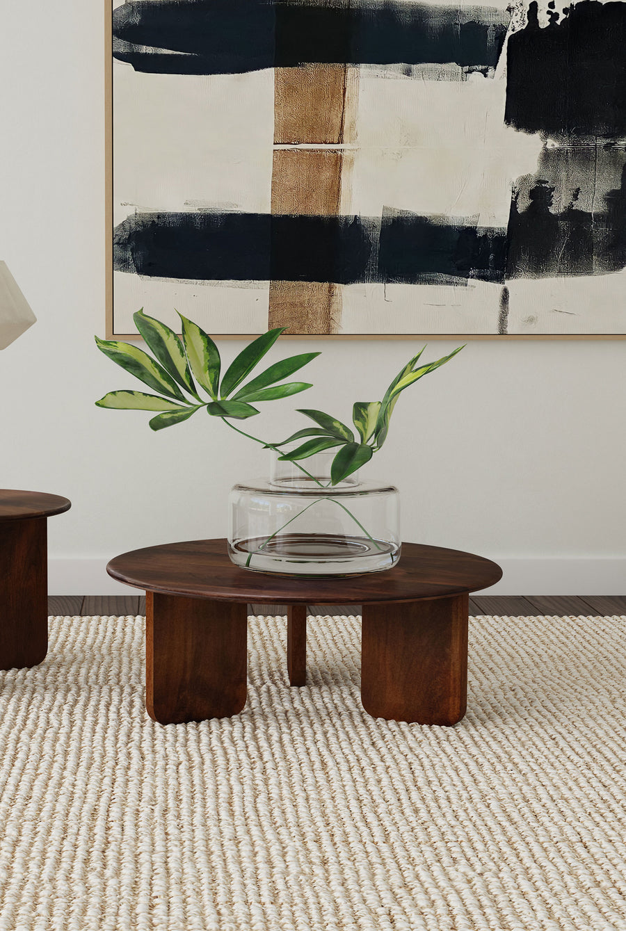 Dale Round Solid Mango Wood Coffee & End Tables - Mid-Century Angled Slab Legs in Brown
