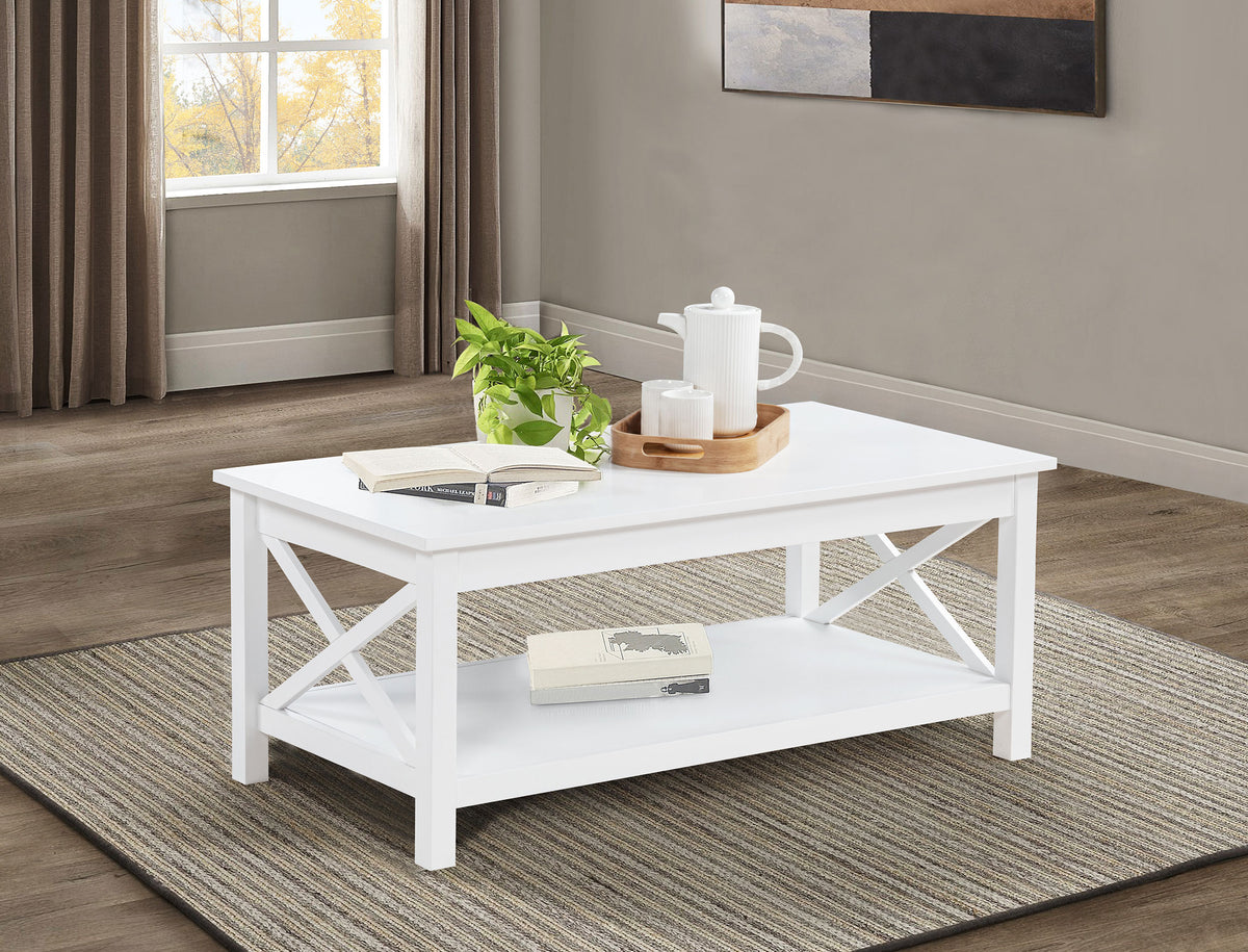 Skyview 44" Lift Top Coffee Table & End Table - X-Frame Farmhouse Design in White – view 1