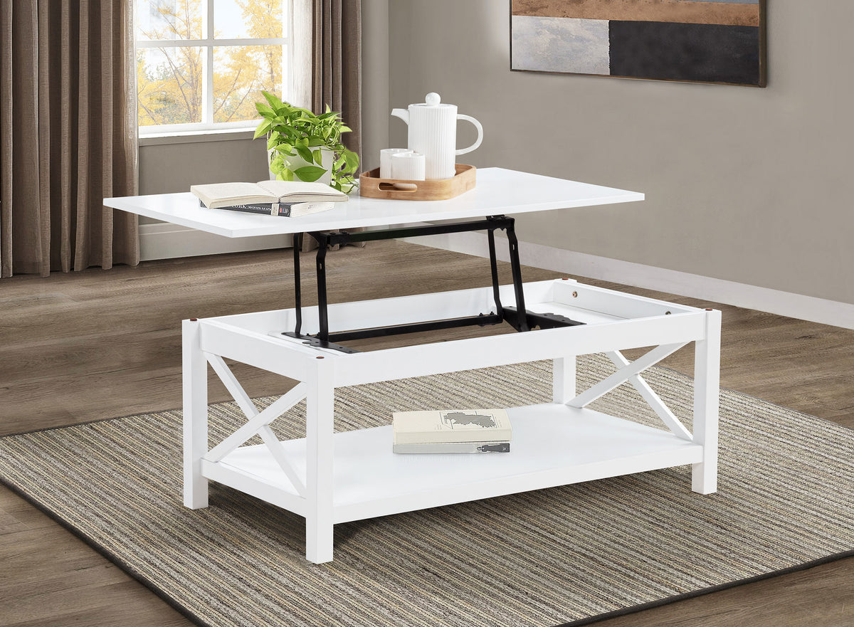 Skyview 44" Lift Top Coffee Table & End Table - X-Frame Farmhouse Design in White – view 8