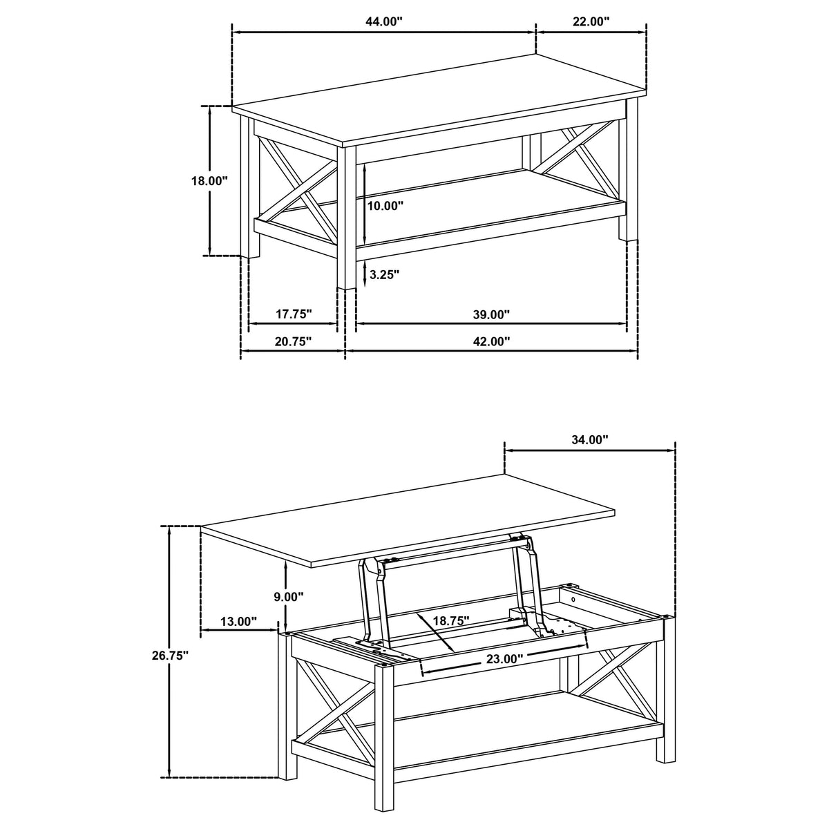 Skyview 44" Lift Top Coffee Table & End Table - X-Frame Farmhouse Design in White – view 14