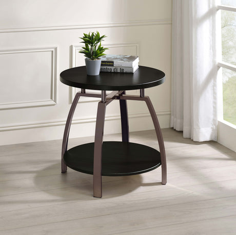 Dacre Round Two-Tier Coffee & End Table Sets - Dark Charcoal Top with Curved Black Nickel Legs – view 1
