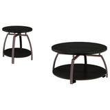 Dacre Round Two-Tier Coffee & End Table Sets - Dark Charcoal Top with Curved Black Nickel Legs – view 15