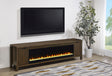 Carey 79" Fireplace TV Stand with Slatted Doors - Electric Flame Insert, Dark Pine Media Console – view 1