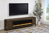 Carey 79" Fireplace TV Stand with Slatted Doors - Electric Flame Insert, Dark Pine Media Console – view 1