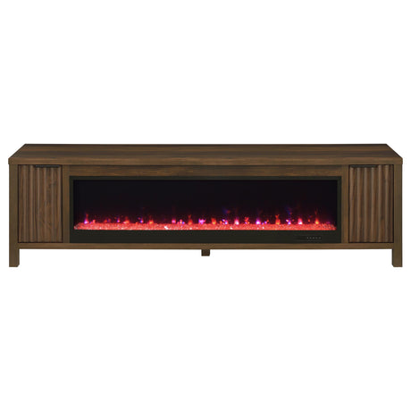 Carey 79" Fireplace TV Stand with Slatted Doors - Electric Flame Insert, Dark Pine Media Console – view 5