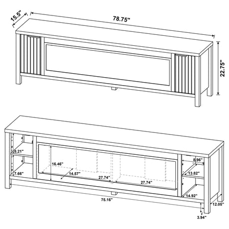 Carey 79" Fireplace TV Stand with Slatted Doors - Electric Flame Insert, Dark Pine Media Console – view 15